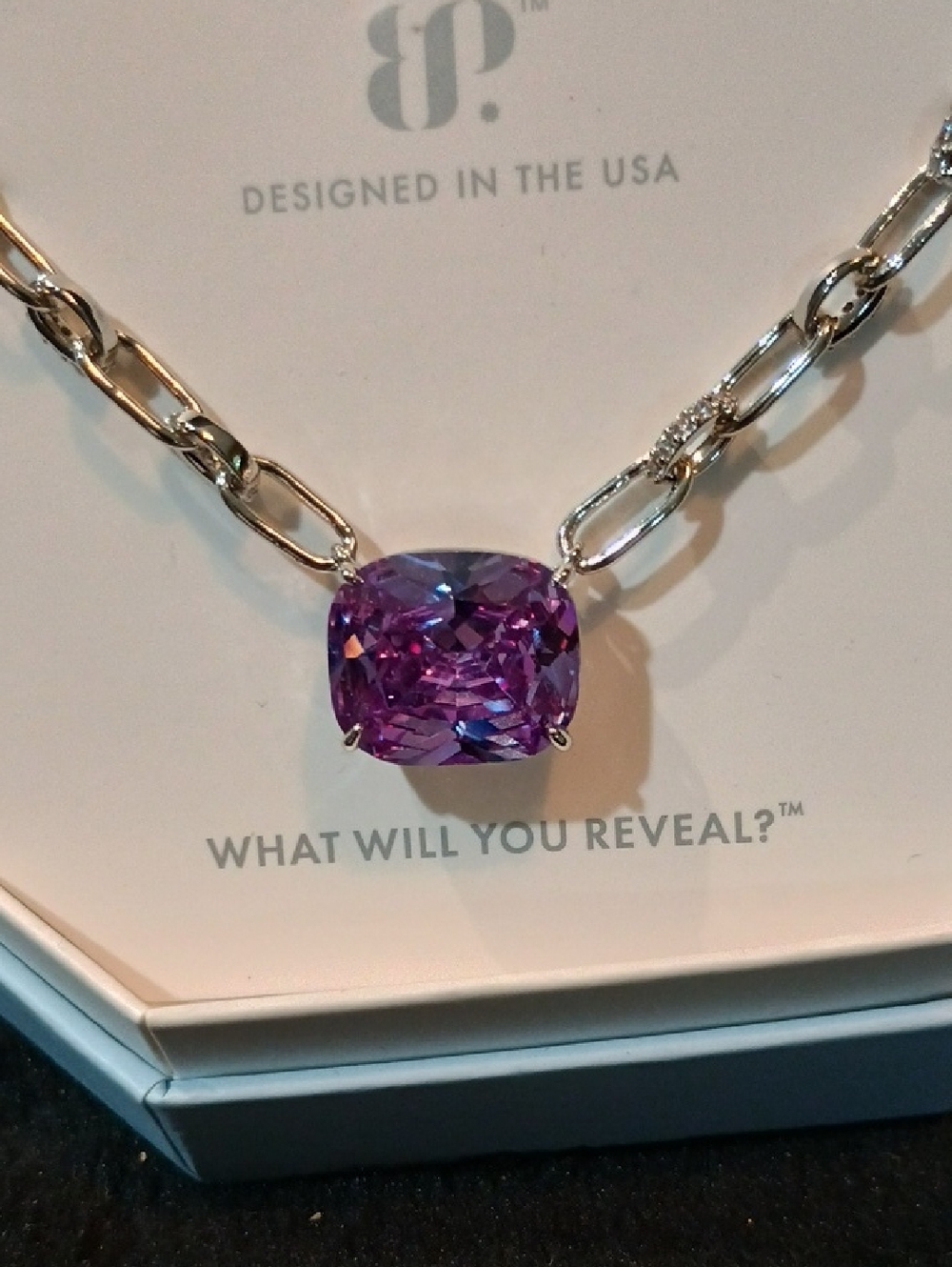 bp Purple Cushion-Cut Pendant Necklace with Silver-Tone Chain